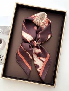 1pc Brown Zebra Print Silky Elegant Women's Head Scarf, Lightweight Versatile All-Season Fashion Head Scarf, Vintage Hair Accessory For Daily Outing - Multicolor - View 1