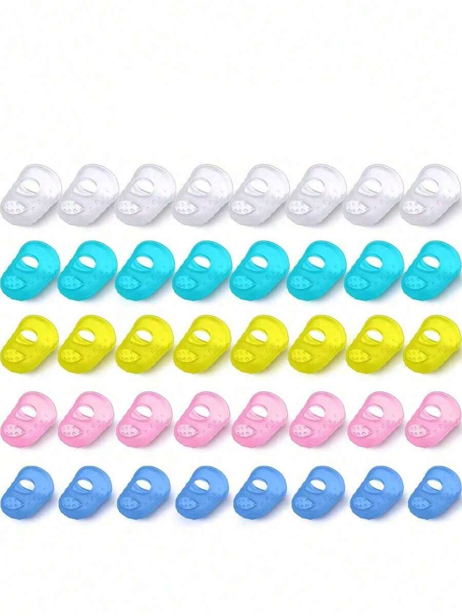 Transparent/Multicolor Guitar Fingertip Protectors Silicone Finger Guards Anti-Slip Finger Protection Covers Caps For Stringed Instruments Guitar Mandolin Bass Counting Sewing, 5 Sizes - Multicolor - View 1