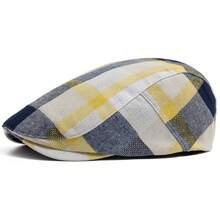Vintage Tartan Plaid Linen Flat Cap Men Lightweight Breathable Check Ivy Gatsby Hat Casual Outdoor Driving Newsboy Cabbie Beret Cap - Orange-red - Plaid - View 8