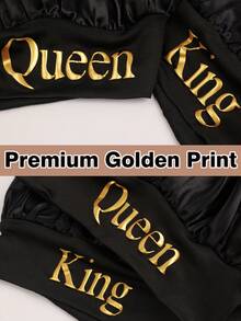 1/2件組情侶款緞面睡帽，刺繡King & Queen絲綢寬邊睡眠帽，護髮睡眠帽 - A - 查看 5