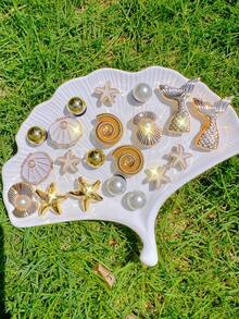 20 piezas Serie de Verano Encantos para Zapatos, Incluye Estrella de Mar 3D, Concha, Caracol, Decoraciones de Moda DIY para Zapatos de Jardín, Sandalias y Otros Zapatos, Regalo de Vacaciones - Dorado - Ver 2