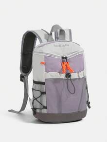 Functional Outdoor Backpack | Unisex Nylon Bag With Khaki Color Blocks, Mesh Pocket & Contrast Straps | Hiking/Sports/Outdoors - 深色水洗藍 - 查看 4