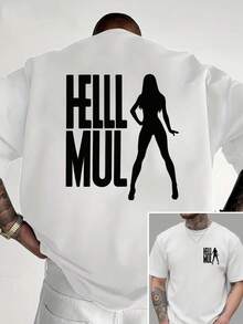 MUL, Silhouette With Double-Sided Print On The Front And Back, New Men's Crew Neck T-Shirt, Fashionable Casual And Sporty Loose Top, Short Sleeve T-Shirt - 黑色 - 查看 6