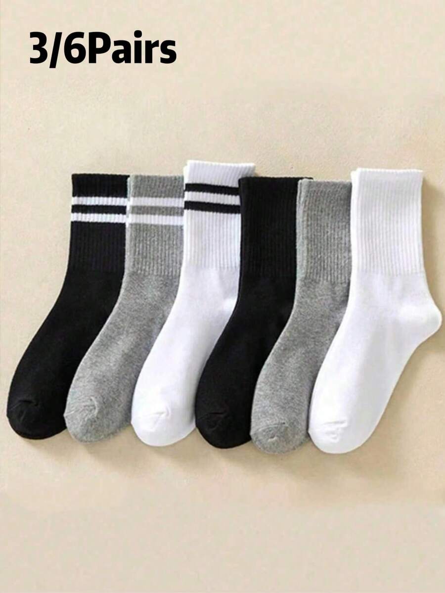 3/6 Paia di Calzini da Uomo, Versatili, Nuovo Stile Primavera/Autunno, Adatti per Uomini, Coppie, Sport. Calzini Lunghi al Polpaccio, Anti-Odore, Calzini Lunghi da Basket, Consegna Casuale. - Multicolore - Visualizzare 1
