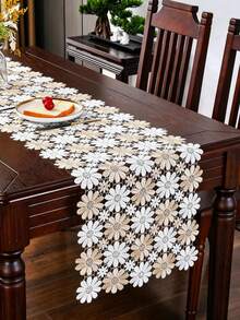 HXARTMIS 1 pieza Camino de mesa de encaje de ganchillo hueco con margaritas multicolor, mantel de malla floral ligero, decoración de mesa de tocador larga, adecuado para mesa de comedor, boda, fiesta de té, cocina y decoración del hogar - Blanco - Ver 14