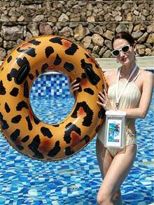 1 Set de flotador inflable para piscina, funda impermeable para teléfono y bomba de aire, aro inflable de PVC de 60-100cm, flotadores de brazo inflables unisex, incluye estilo de dona verde, rosa, chocolate, estilo de sandía, adecuado para adultos, adolescentes, fiesta en la playa, piscina, playa, vacaciones de verano, flotador de ocio para piscina - Múltiples estilos - Ver 5