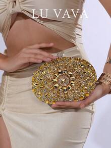 One Pcs Gold Rhinestone Sunflower Evening Bag.Women's Clutch For Party, Club, Wedding. Valentine's Day Gift Love Holiday Date Rhinestone Women Luxury - Gold - View 11