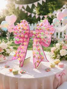 1pc Pink Bow Lollipop Display Stand - Wooden Dessert Rack, Suitable For Baby Shower, Gender Reveal And Birthday Party Decoration, Baby Shower Decoration, Home Kitchen Table Centerpiece, Lollipop Display Stand, Wedding Party Supplies - Multicolor - View 8