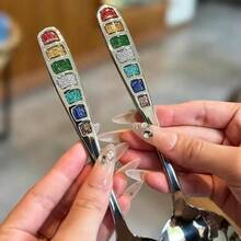 2pcs Rainbow Glitter Design Spoons, Anti-Scratch Handle, Universal Soup Spoon, Dessert Spoon, Ice Cream Spoon For Home And Restaurant - View 8