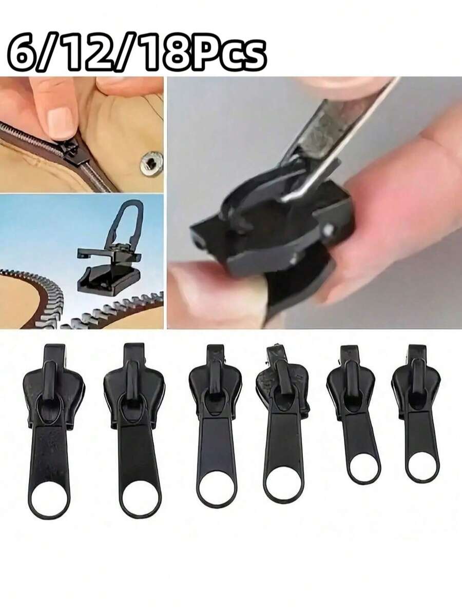 6/12/18Pcs Instant Zipper Repair Kit, Universal Design And Multiple Sizes, Replaceable Zipper