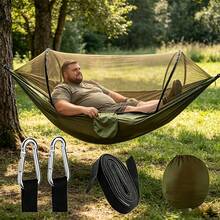 3-In-1 Premium Double Hammock With Mosquito Net, Easy Install, Compatible With Sturdy Frames, Spacious Camping Bed, Lightweight & Durable For Travel, Camping & Courtyard - Dark Green - View 8
