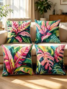 4pcs/1pc New Bohemian Style Themed Printed Throw Pillow Covers - Rich Colorful Floral Pattern Design, Summer Decorative Cushion Covers, For Room Decor, Living Room Decor, Sofa And Bedroom | With Zipper Closure | Removable And Washable | Skin-Friendly Soft And Comfortable Fabric - Durable, Fade-Resistant, Suitable For Decoration And Summer Home Decor. No Filling - Multicolor - View 4