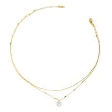 1pc European And American French Luxury Style Round White Mother Of Pearl Double Layer Necklace Layered Collarbone Chain Suitable For Daily Wear, Gift - Gold - View 5