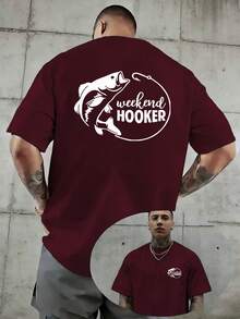 Una camiseta casual para hombre con un diseño creativo y estampados artísticos para los amantes de la pesca de fin de semana, con patrones impresos tanto en la parte delantera como en la tra - Blanco - Ver 8