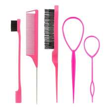 de 3-10 piezas, herramientas para trenzar el cabello, peine para coleta alta, peine lateral, herramienta para trenzar el cabello, peine de tres dientes, herramientas para peinar el cabello. - Albaricoque - Ver 1