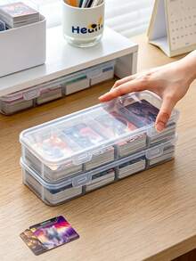 4-Slot Card Storage Box, Poker Card Organizer, Transparent PP Snap-Lock Small Box, Portable Business Card Holder With Lid, Plastic Card Deck Box, Office Desk Divider Storage Box, Trading Card Game Supplies - Multicolor - View 3