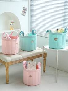 Quilted Diaper Bag Diaper Storage Bag For Boys And Girls,Embroider Bear Nappy Storage Basket,Two Size Diaper Storage Case Baby Items,NewBorn Essential - Multicolor - View 2