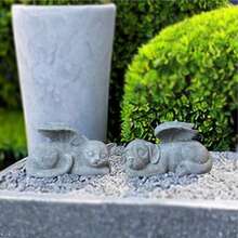 天使狗紀念石雕，睡姿裝飾，用於悼念寵物死亡，表達悲傷、哀悼，紀念禮物，展示貓雕像，寵物紀念睡貓花園雕塑，帶天使翅膀，戶外花園裝飾 - 彩色 - 查看 3