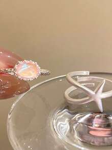 2piezas/Set Anillo Abierto Decorativo de Estrella de Mar de Moda Adecuado para el Uso Diario de Mujeres - Plateado - Ver 2