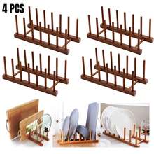 Bamboo Wooden Dish Drying Rack, Vertical 6 Pot Lid Plate Organizer Holder For Cabinet Space Saver, Cutting Board Rack Stand, Kitchen Cabinet Organizer, Baking Pan Drainer, Detachable Book Storage Holder For Office Home Organization And Display - 彩色 - 查看 16