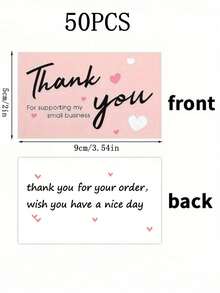 50pcs Gold Foil Thank You Cards, Business Decorative Sticker Labels, Gift Packaging Thank You Cards, Gift Packaging Thank You Message Cards - Pink - View 12