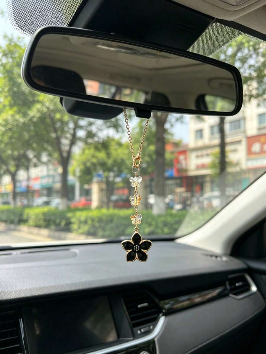 1個可愛櫻花汽車吊飾附蝴蝶吊飾,閃亮水晶後視鏡吊墜,汽車內飾裝飾配件 - 花朵蝴蝶 - 查看 1