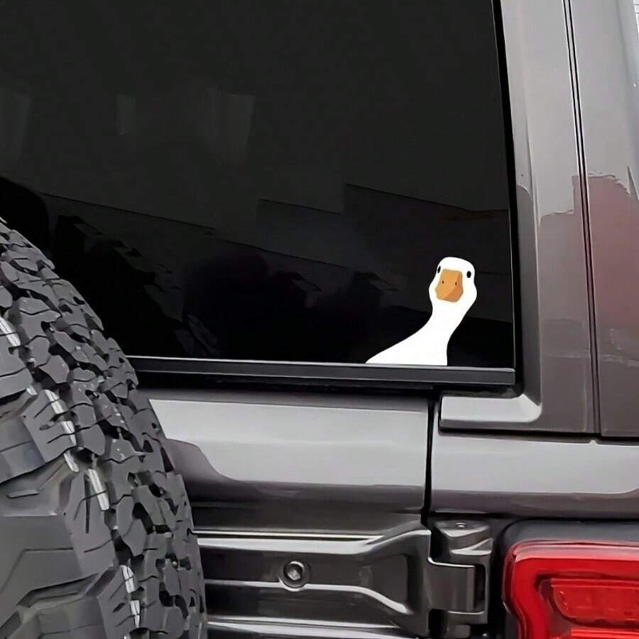 Cartoon Goose Car Window Sticker - Glossy Vinyl Self-Adhesive Decal, Asymmetrical Shape Suitable For Glass/Metal/Ceramic/Plastic/Wood Surfaces, Easy To Peel And Stick Animal Theme Rear Car Decor, Surface Customized, Fun For Drivers - A - View 1