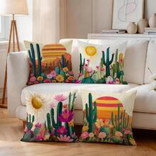 4pcs/1pc Desert Cactus Pattern Pillowcase Without Insert, Single-Sided Printed Pillowcase, Suitable For Living Room Bedroom Home Decor, All Seasons Pillowcase - Multicolor - View 8