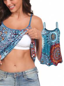 Vislivin Camisola de Verano para Mujer con Sujetador Incorporado - Camisetas sin Mangas sin Costuras, Camisola Suave y Holgada con Tirantes Ajustables, Blusa Elegante y Cómoda para Uso Casua - azul real - Ver 11