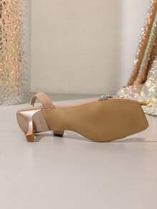Women's Rhinestone Single Strap Lace-Up Square Toe Stiletto Heel Sandals, Apricot Color, High Heel, Suitable For Dating, Vacation, Party, Commuting, Daily Wear, Versatile Style - Apricot - View 6