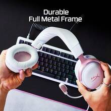 HyperX Cloud III Wired Gaming Headset, Ultra-Clear 10mm Microphone, Noise Cancelling, 53mm Angled Drivers, DTS Memory Foam, Aluminum Alloy Frame, Compatible With PC And Mobile Devices - Pink - View 10