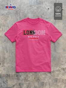 Original HPC POLO T-Shirt With Round Neck And Short Sleeves – Themed Graphic Design "HPC: London England Heritage" – 100% Cotton - 玫紅色 - 查看 2