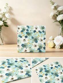 20/40pcs Light Mint Blue Watercolor Floral Print Disposable Paper Napkins, Suitable For Holiday Parties, Table Decor, Summer Beach Parties, Weddings, Birthday Parties And Table Atmosphere Arrangement - Multicolor - View 3