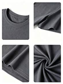Men's Short-Sleeved T-Shirt With A Round Neck And Simple Design - 深灰色 - 查看 8