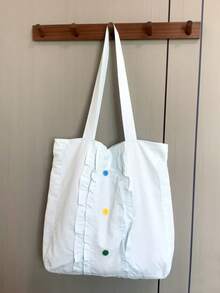 開學季日韓風小眾設計 INS 風大容量女款彩色鈕扣通勤出遊日常購物大學風單肩腋下托特包 - 白色 - 查看 2