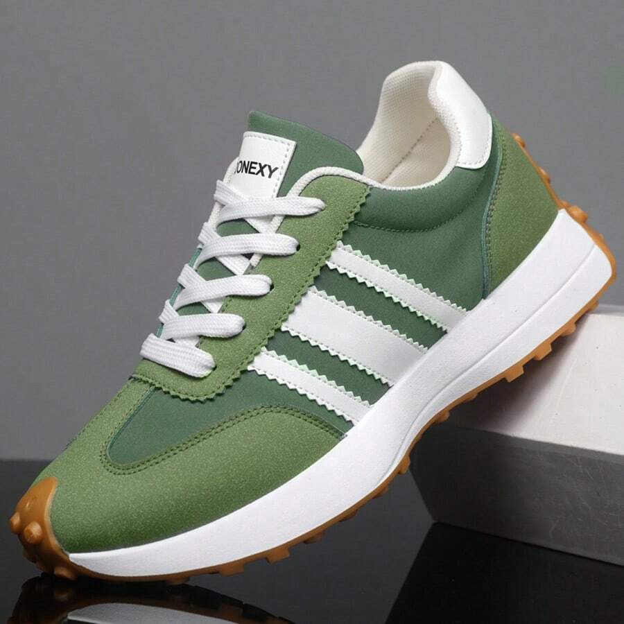 Men's Retro Walking Shoes, Striped Colorblock Casual Sports Shoes, Anti-Slip Men's Shoes