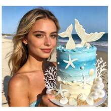 25 piezas/Set Decoraciones de Pastel Tema Oceánico Sirena, Cola de Sirena, Estrella de Mar, Coral, Conchas, Fiesta de Cumpleaños en la Playa - Multicolor - Ver 3