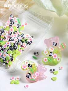 10g Mezcla de Rebanadas de Arcilla Polimérica con Panda, Flor Rosa y Hoja, Lindas Chispas de Arcilla Suave de Dibujos Animados para DIY, Encantos de Resina, Decoración de Uñas, Rellenos de Resina y Slime - Multicolor - Ver 2