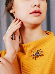 1 pieza Broche de araña grande de moda, adecuado para vestidos, camisas, suéteres, bufandas, chales, abrigos y sombreros - Accesorio de fiesta de la serie clásica elegante minimalista de Halloween - Multicolor - Ver 4