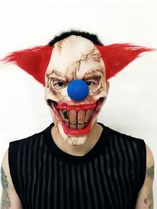 1pc Halloween Scary Clown Mask Latex Head Cover Red Hair Split Mouth Clown Cosplay Haunted House Escape Room Prop - View 9