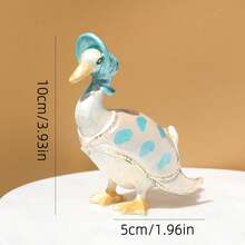 SIQIZHOU 1pc Cute Duck Shaped Jewelry Box, Metal Flip Lid Storage Box, Decorative Ornament, Duck Enamel Box, Yellow Duck Earring Box, Ring Box, Vintage Style Home Storage Decor, Photography Prop Decoration - Blue - View 3