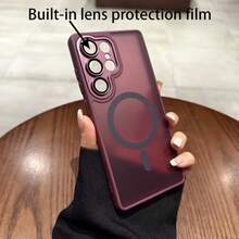 高級啞光親膚手機殼，適用於 Galaxy S26Ultra S25Ultra S24Ultra S23Ultra A56 A16 A17 A36 A26 A16 A37 A57 S24 S23FE Plus A55 A35 A54 A15 S25 S24 S23 及其他機型，全方位相機保護、內置鏡頭膜、柔軟觸感、防指紋、支援無線充電與防摔設計 - 酒紅色 - 查看 3