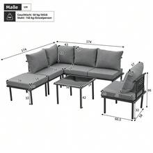 Juego de 6 tumbonas de jardín con estructura de hierro galvanizado, cuerda trenzada beige, patas ajustables y tablero de cristal liso. Incluye cojines para el asiento y el respaldo. - Gris - Ver 6