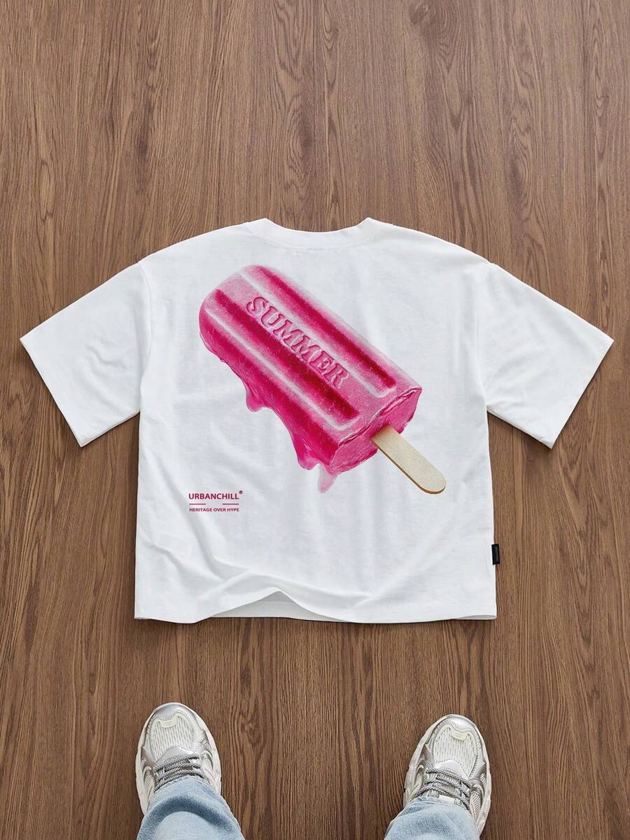 T-shirt bianca corta oversize da uomo, estiva - stile1 - Visualizzare 1