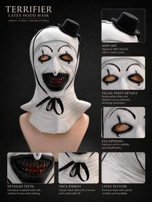 Gruselige Clown Latex Kopfmaske mit Mini Hut, Vollkopf Horror Kostümmaske, geeignet für Halloween Party Cosplay - A - Übersicht 6