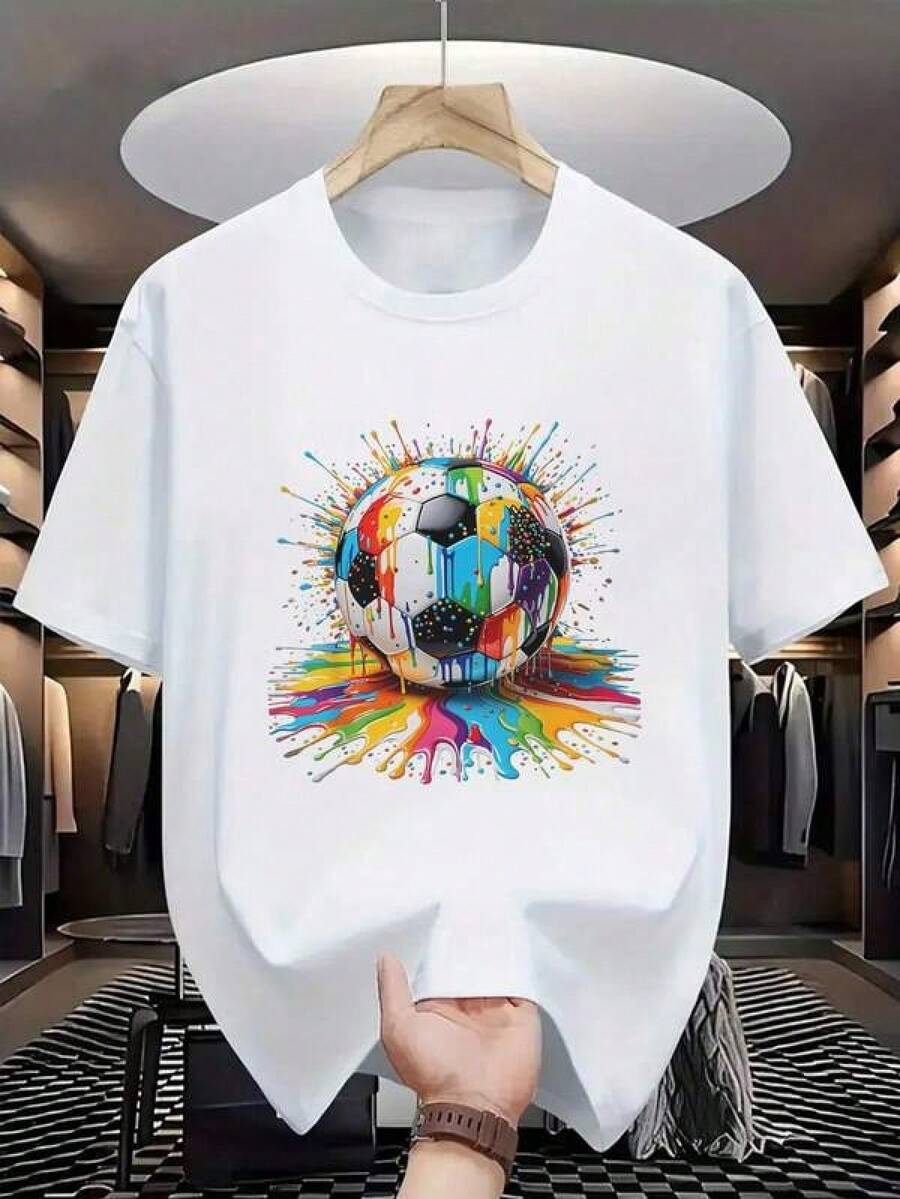 1 camiseta de manga corta con estampado gráfico de la Copa Mundial de Fútbol, ropa para adolescentes, ropa casual de verano para estudiantes adolescentes. - Negro - Ver 1