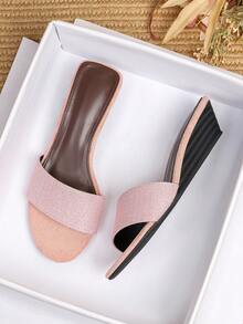 Sandalias de cuña con punta redonda para mujer 3.5CM estilo nuevo 2026 sandalias de suela gruesa cómodas con punta abierta minimalistas suela plana suave sin fatiga sandalias de moda para exteriores - Rosa - Ver 5