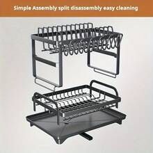 LEO IRIS Double-Layer Carbon Steel Dish Rack, Multi-Purpose Kitchen Countertop Storage Box, Available In Two Models, With Drain Board, Cup Holder And Cutlery Tray, Rust-Proof Design, Suitable For Home Kitchens, Christmas Gifts, Housewarming Gifts. - View 4