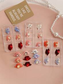 1 Caja 24 Piezas Pétalos de Flores de Resina Multicolor Decoraciones de Arte de Uñas con Strass 3D Incrustados Juego de Decoración de Arte de Uñas DIY de Resina - Multicolor - Ver 7