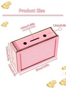 1pc Dollar Euro Pound Symbol Piggy Bank DIY Pink Wood Grain Wooden Money Box, With Erasable Protective Film, Reusable And Writable, Suitable For Coins And Banknotes, Savings Plan, Back To School Gift For Boys And Girls, Halloween Decoration, School Supplies - Multicolor - View 8